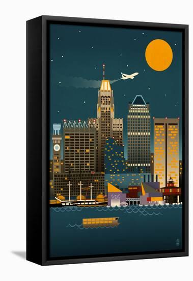 Baltimore, Maryland - Retro Skyline (no text)-Lantern Press-Framed Stretched Canvas