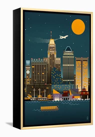 Baltimore, Maryland - Retro Skyline (no text)-Lantern Press-Framed Stretched Canvas