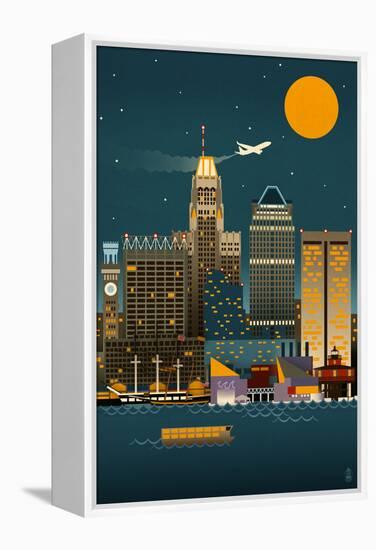 Baltimore, Maryland - Retro Skyline (no text)-Lantern Press-Framed Stretched Canvas