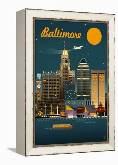 Baltimore, Maryland - Retro Skyline-Lantern Press-Framed Stretched Canvas