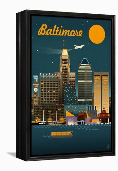 Baltimore, Maryland - Retro Skyline-Lantern Press-Framed Stretched Canvas