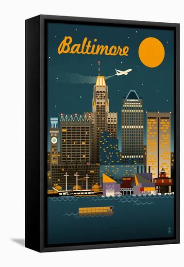 Baltimore, Maryland - Retro Skyline-Lantern Press-Framed Stretched Canvas