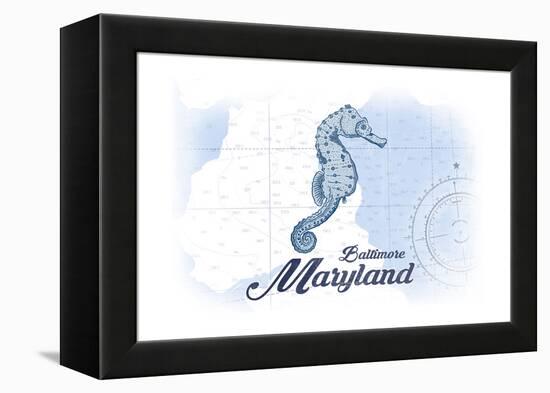 Baltimore, Maryland - Seahorse - Blue - Coastal Icon-Lantern Press-Framed Stretched Canvas