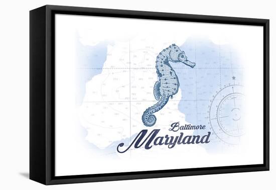 Baltimore, Maryland - Seahorse - Blue - Coastal Icon-Lantern Press-Framed Stretched Canvas