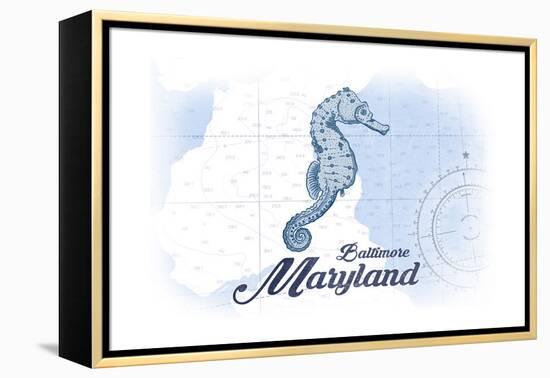 Baltimore, Maryland - Seahorse - Blue - Coastal Icon-Lantern Press-Framed Stretched Canvas