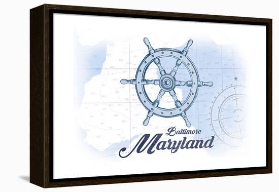 Baltimore, Maryland - Ship Wheel - Blue - Coastal Icon-Lantern Press-Framed Stretched Canvas