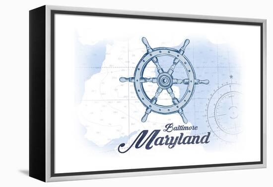 Baltimore, Maryland - Ship Wheel - Blue - Coastal Icon-Lantern Press-Framed Stretched Canvas