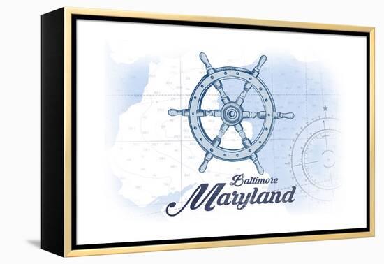 Baltimore, Maryland - Ship Wheel - Blue - Coastal Icon-Lantern Press-Framed Stretched Canvas