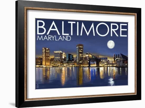 Baltimore, Maryland - Skyline at Night-Lantern Press-Framed Art Print