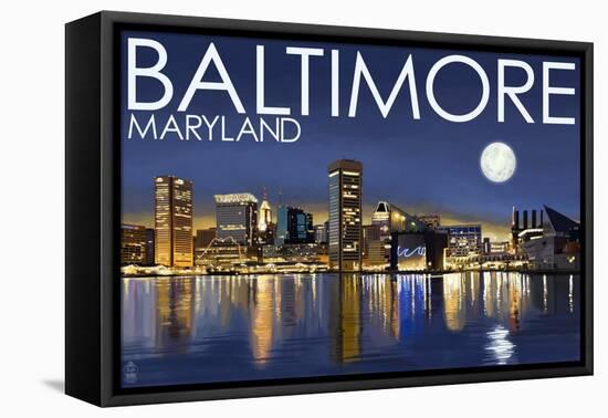 Baltimore, Maryland - Skyline at Night-Lantern Press-Framed Stretched Canvas