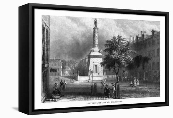 Baltimore, Maryland, Street View of the Battle Monument-Lantern Press-Framed Stretched Canvas