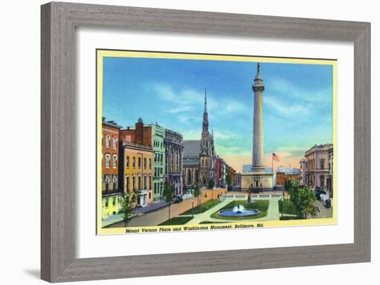 Baltimore, Maryland, View of Mount Vernon Place and Washington Monument-Lantern Press-Framed Art Print