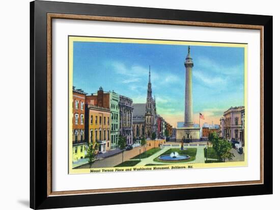 Baltimore, Maryland, View of Mount Vernon Place and Washington Monument-Lantern Press-Framed Art Print