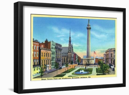 Baltimore, Maryland, View of Mount Vernon Place and Washington Monument-Lantern Press-Framed Art Print