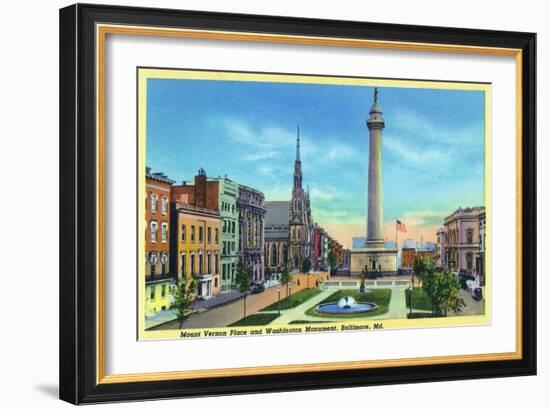 Baltimore, Maryland, View of Mount Vernon Place and Washington Monument-Lantern Press-Framed Art Print