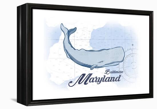 Baltimore, Maryland - Whale - Blue - Coastal Icon-Lantern Press-Framed Stretched Canvas