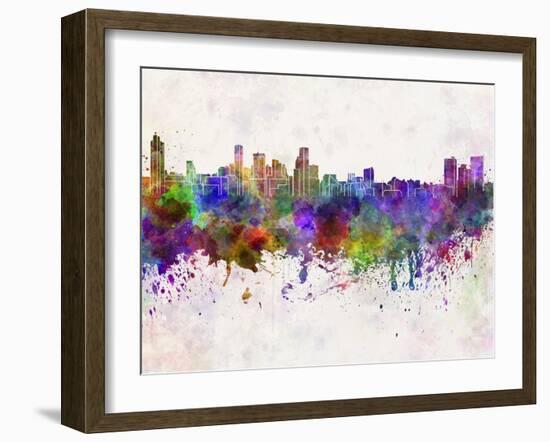 Baltimore Skyline in Watercolor Background-paulrommer-Framed Art Print