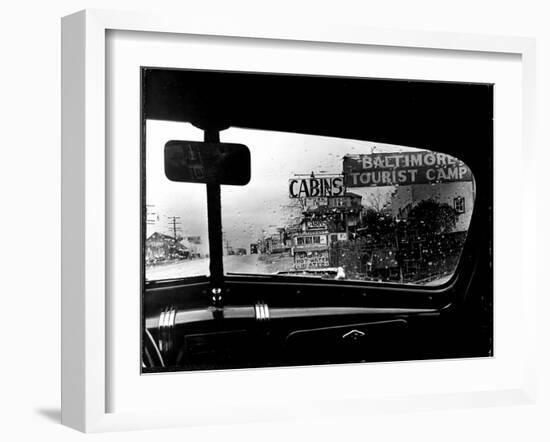 Baltimore Washington stretch of U.S. Highway is a clutter of signs through rain covered windshields-Margaret Bourke-White-Framed Premium Photographic Print