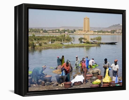 Bamako, Dyeing and Rinsing Cotton Cloth on the Bank of the Niger River Near Bamako, Mali-Nigel Pavitt-Framed Premier Image Canvas