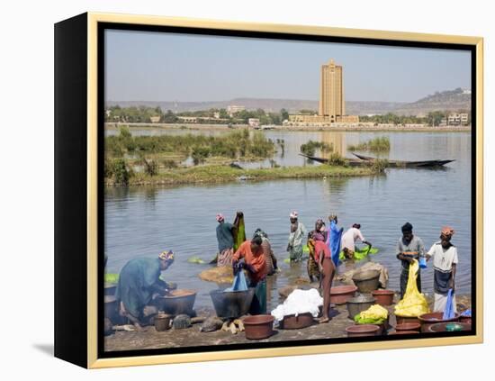 Bamako, Dyeing and Rinsing Cotton Cloth on the Bank of the Niger River Near Bamako, Mali-Nigel Pavitt-Framed Premier Image Canvas