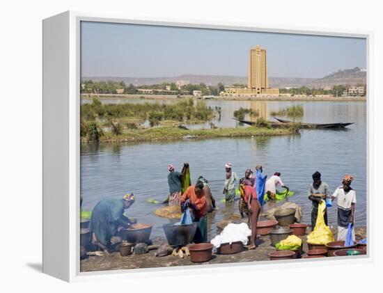 Bamako, Dyeing and Rinsing Cotton Cloth on the Bank of the Niger River Near Bamako, Mali-Nigel Pavitt-Framed Premier Image Canvas