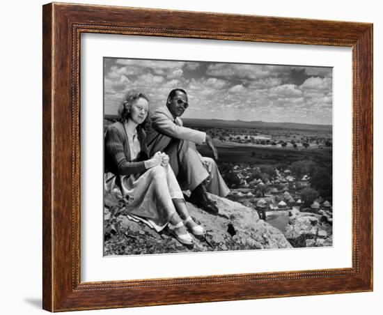 Bamangwato Tribal Chief Seretse Khama with Wife Ruth, Tribal Capital of Bechuanaland-Margaret Bourke-White-Framed Photographic Print