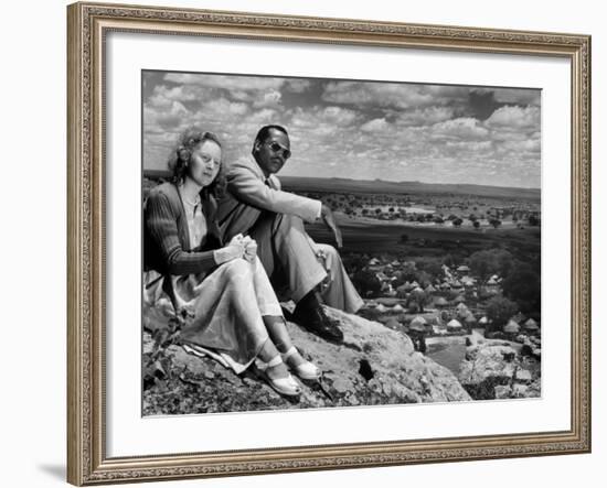 Bamangwato Tribal Chief Seretse Khama with Wife Ruth, Tribal Capital of Bechuanaland-Margaret Bourke-White-Framed Photographic Print