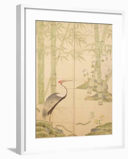 Bamboo and Crane, Edo Period (W/C on Panel)-Japanese-Framed Giclee Print
