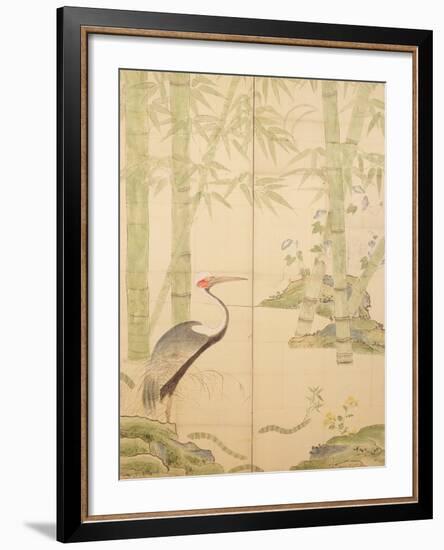 Bamboo and Crane, Edo Period (W/C on Panel)-Japanese-Framed Giclee Print