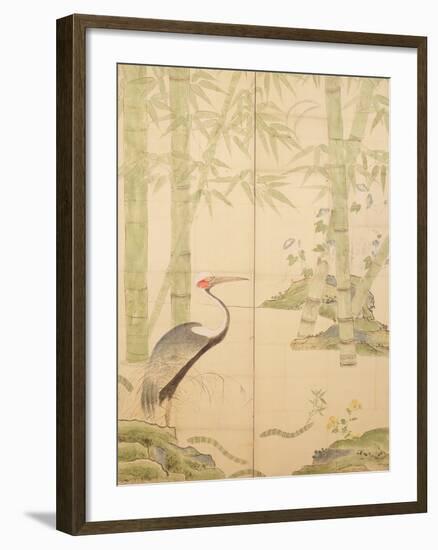 Bamboo and Crane, Edo Period (W/C on Panel)-Japanese-Framed Giclee Print