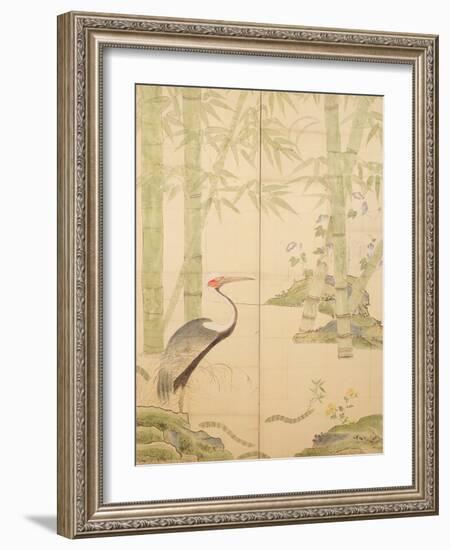 Bamboo and Crane, Edo Period (W/C on Panel)-Japanese-Framed Giclee Print