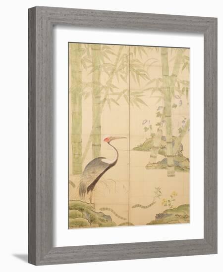 Bamboo and Crane, Edo Period (W/C on Panel)-Japanese-Framed Giclee Print