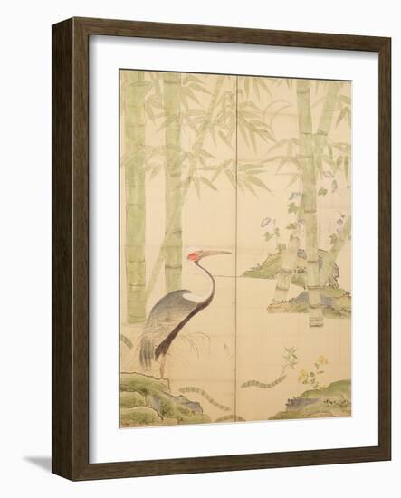 Bamboo and Crane, Edo Period (W/C on Panel)-Japanese-Framed Giclee Print