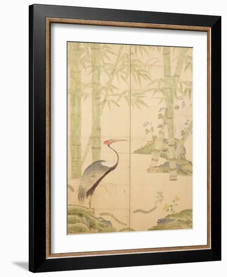 Bamboo and Crane, Edo Period (W/C on Panel)-Japanese-Framed Giclee Print