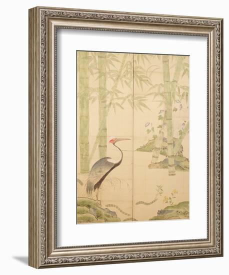 Bamboo and Crane, Edo Period (W/C on Panel)-Japanese-Framed Giclee Print