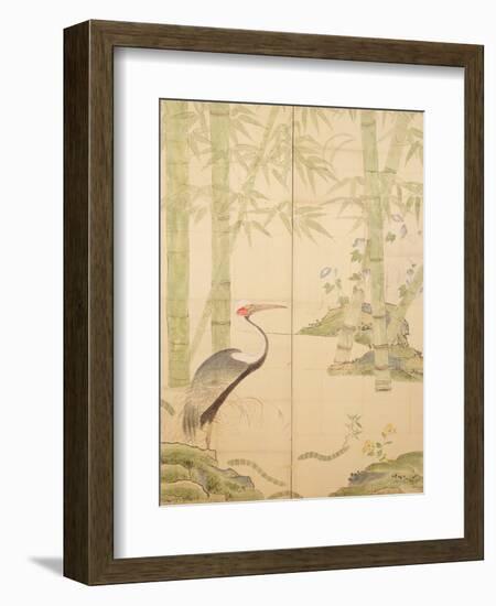 Bamboo and Crane, Edo Period (W/C on Panel)-Japanese-Framed Giclee Print