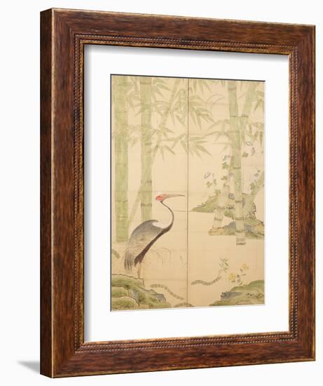 Bamboo and Crane, Edo Period (W/C on Panel)-Japanese-Framed Giclee Print