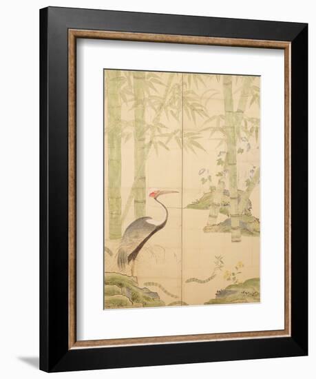 Bamboo and Crane, Edo Period (W/C on Panel)-Japanese-Framed Giclee Print