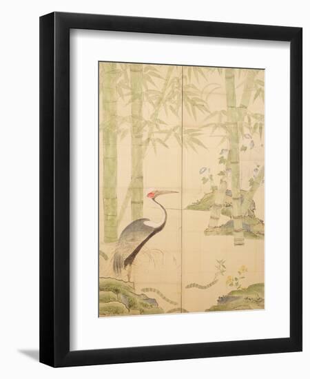 Bamboo and Crane, Edo Period (W/C on Panel)-Japanese-Framed Giclee Print