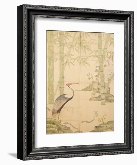 Bamboo and Crane, Edo Period (W/C on Panel)-Japanese-Framed Giclee Print