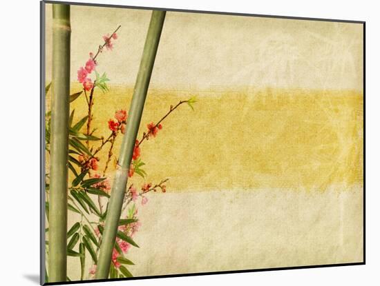 Bamboo And Plum Blossom On Old Antique Paper Texture-kenny001-Mounted Art Print