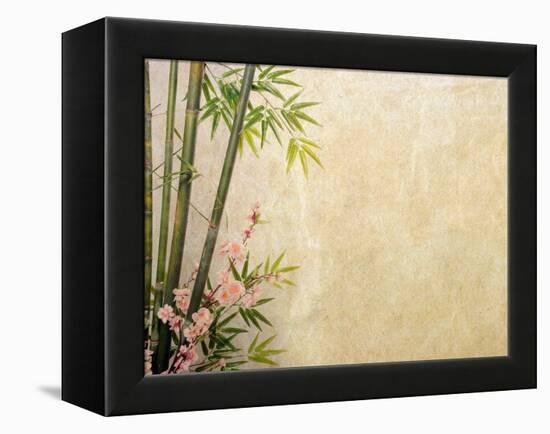 Bamboo and Plum Blossom on Old Antique Paper Texture-kenny001-Framed Stretched Canvas