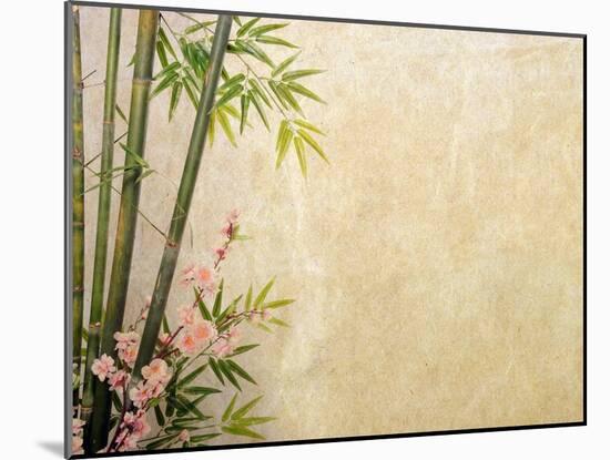 Bamboo and Plum Blossom on Old Antique Paper Texture-kenny001-Mounted Art Print