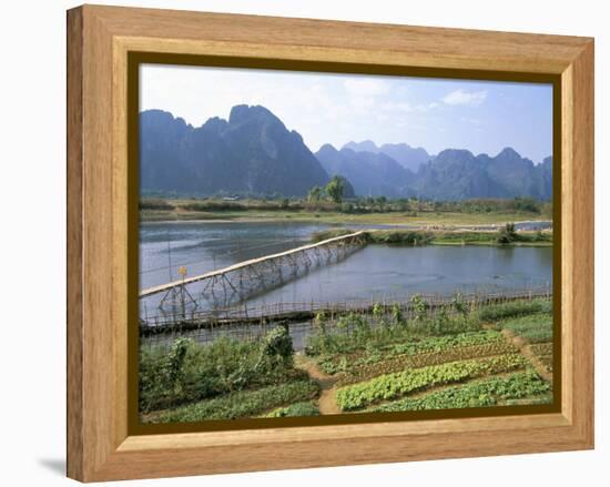 Bamboo Bridge, Vang Vieng, Laos, Indochina, Southeast Asia-Jane Sweeney-Framed Premier Image Canvas