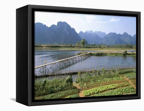 Bamboo Bridge, Vang Vieng, Laos, Indochina, Southeast Asia-Jane Sweeney-Framed Premier Image Canvas