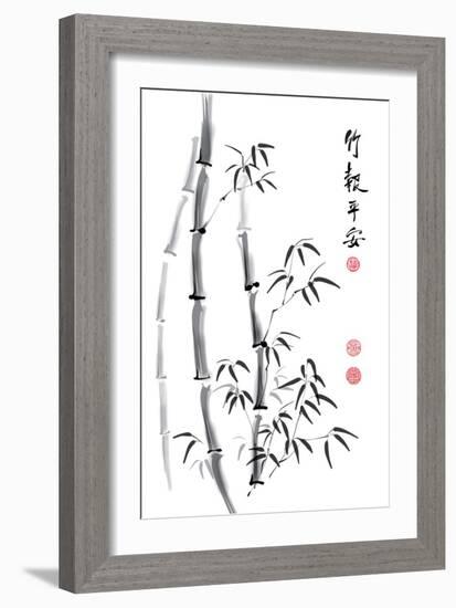 Bamboo Ink Painting And Calligraphy-yienkeat-Framed Art Print