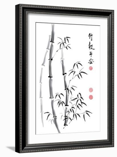 Bamboo Ink Painting And Calligraphy-yienkeat-Framed Art Print