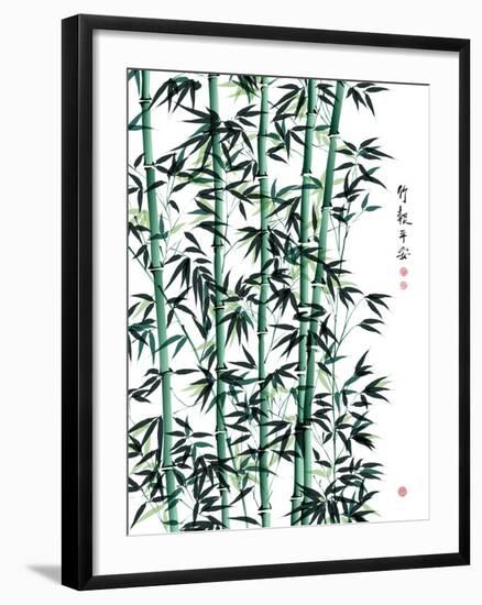 Bamboo Ink Painting. Translation: Wellbeing-yienkeat-Framed Art Print