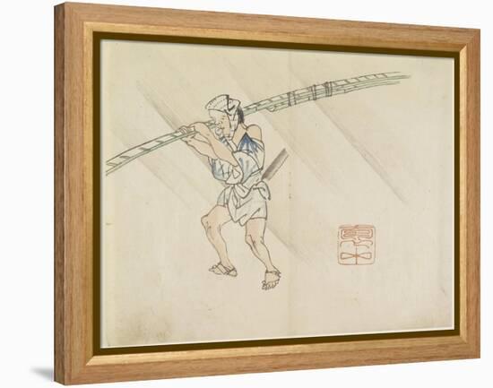 Bamboo Pole Vendor, C. 1830-Hogyoku-Framed Premier Image Canvas