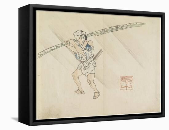 Bamboo Pole Vendor, C. 1830-Hogyoku-Framed Premier Image Canvas